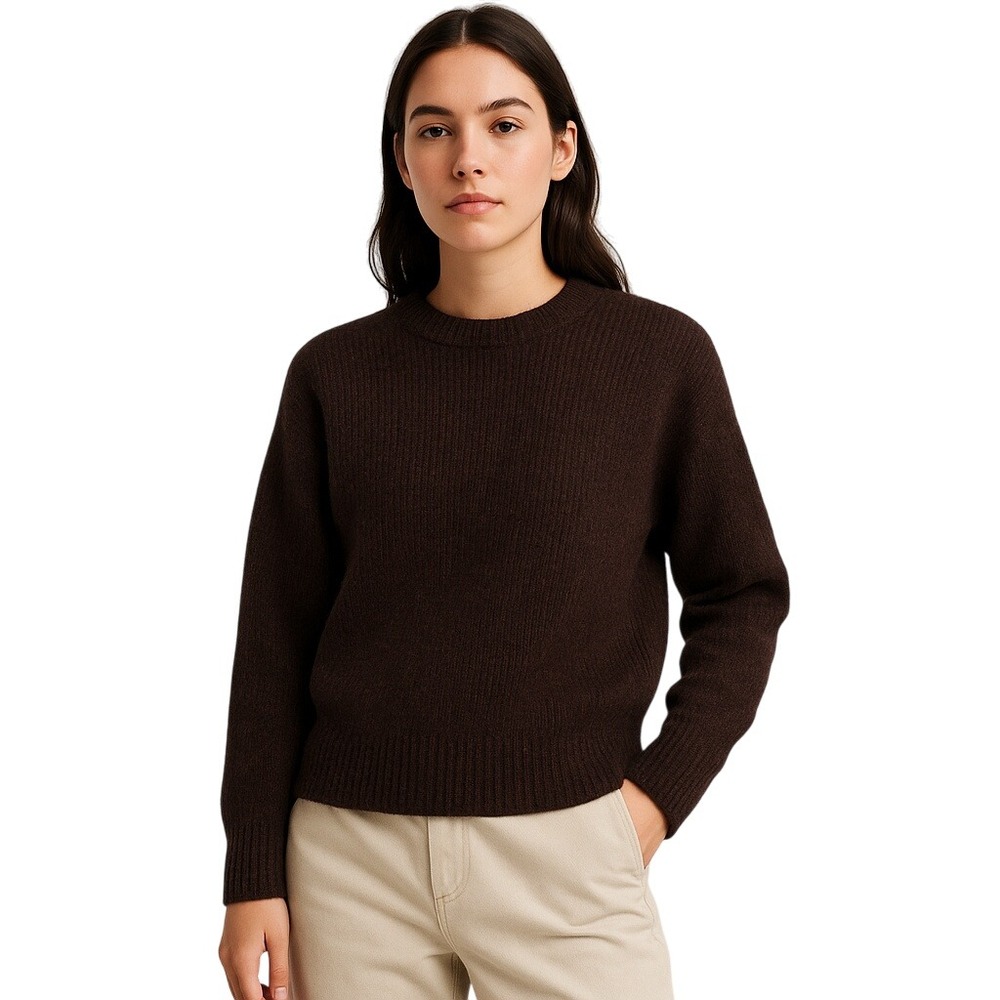 CONVERSE Heritage Wedge Crewneck Alpaca Wool Blend Sweater Brown Minimalist M